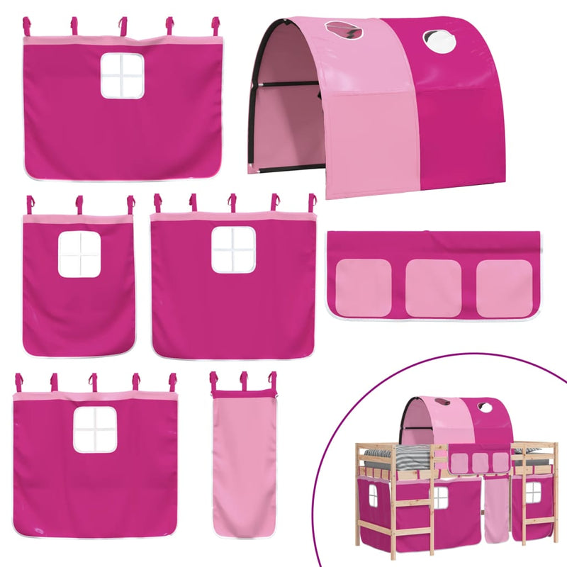 Køyeseng for barn med tunnel rosa 80x200 cm heltre furu