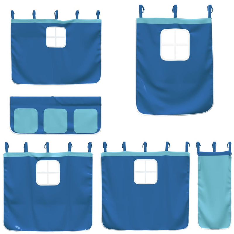 Køyeseng for barn med gardiner blå 80x200 cm heltre furu