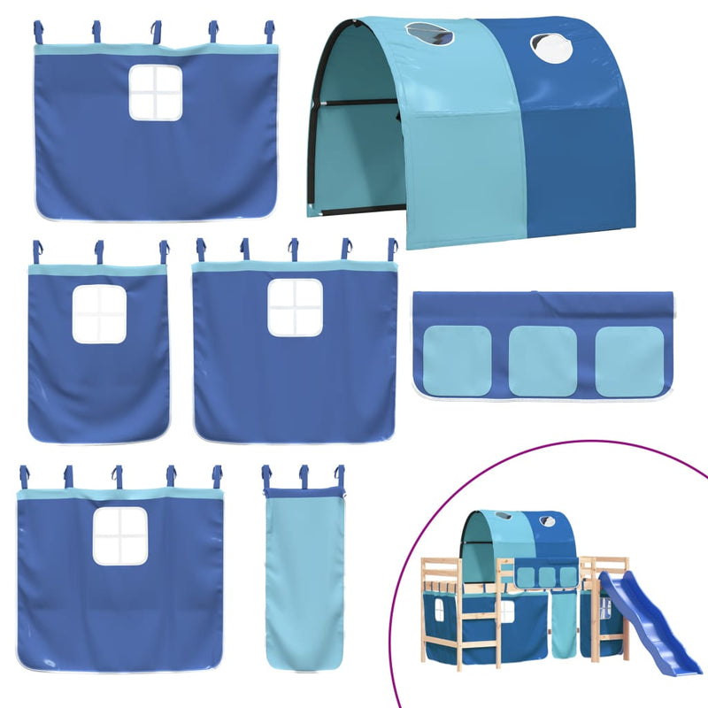 Køyeseng for barn med tunnel blå 90x200 cm heltre furu