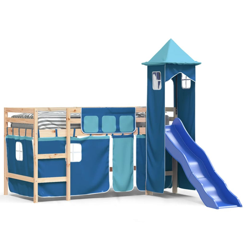 Køyeseng for barn med tårn blå 80x200 cm heltre furu