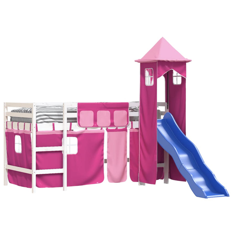 Køyeseng for barn med tårn rosa 90x190 cm heltre furu