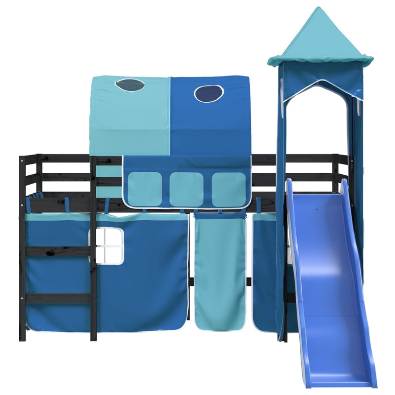 Køyeseng for barn med tårn blå 80x200 cm heltre furu
