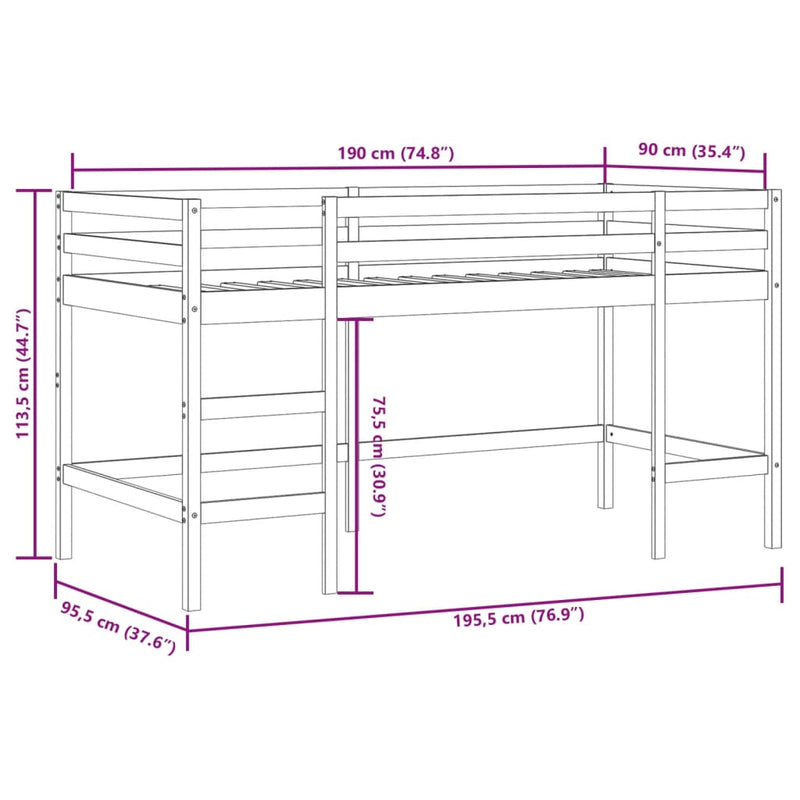 Køyeseng for barn med stige 90x190 cm heltre furu