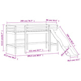 Køyeseng for barn med sklie 90x200 cm heltre furu