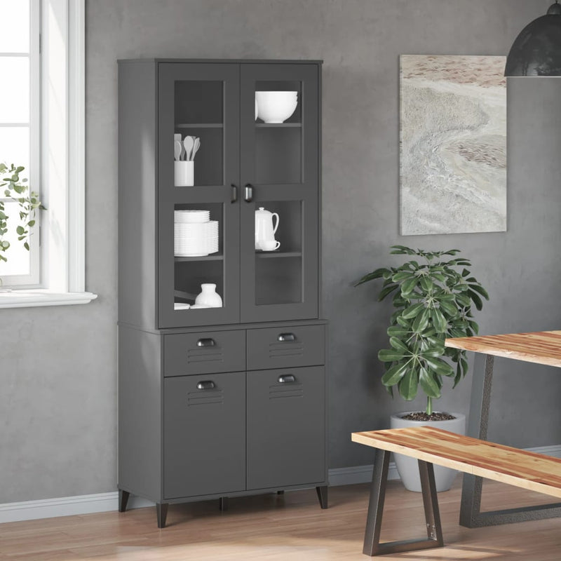 Highboard VIKEN antrasitt grå 80x40x190 cm heltre furu