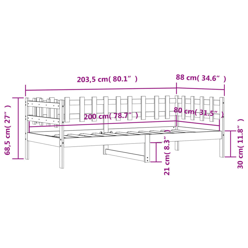 Dagseng 80x200 cm heltre furu