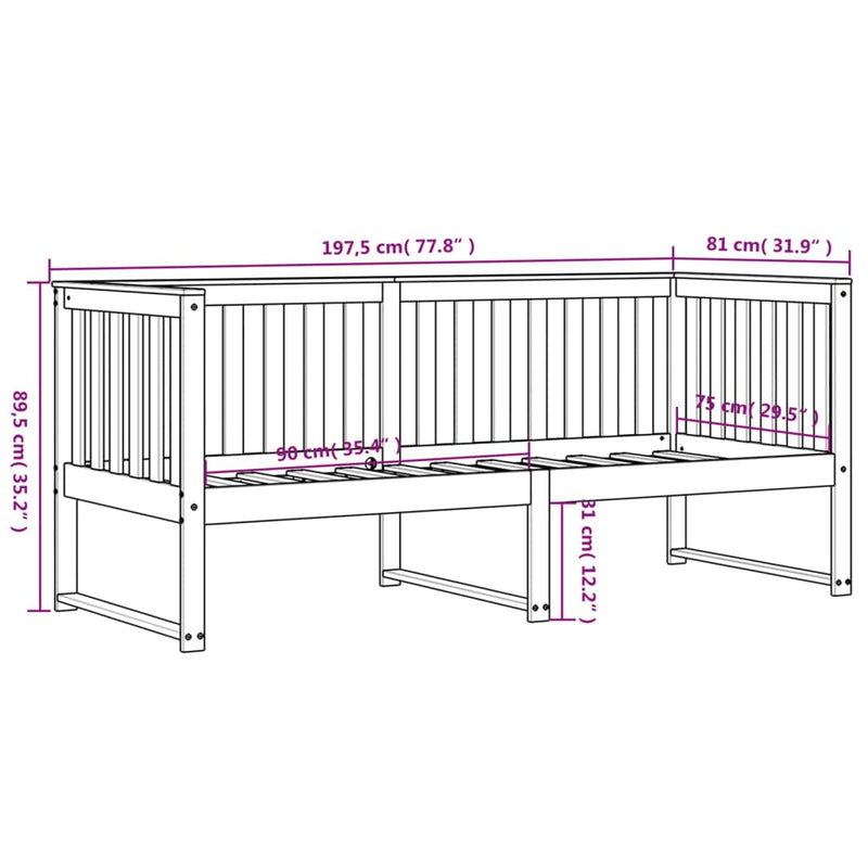 Dagseng hvit 75x190 cm heltre furu