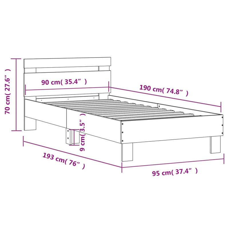 Sengeramme med hodegavl brun eik 90x190 cm konstruert tre