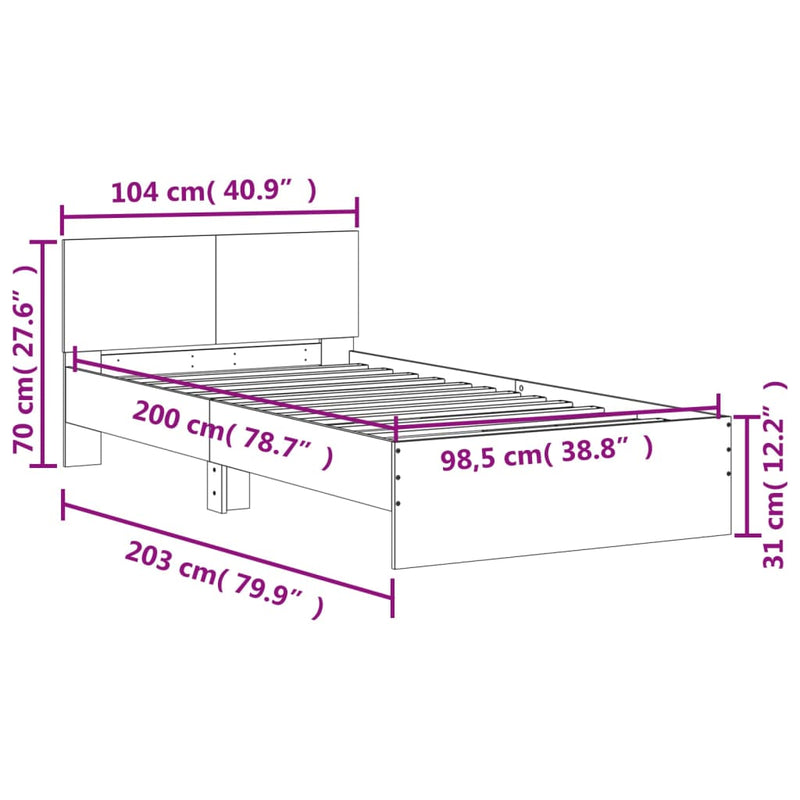 Sengeramme med hodegavl svart 100x200 cm konstruert tre