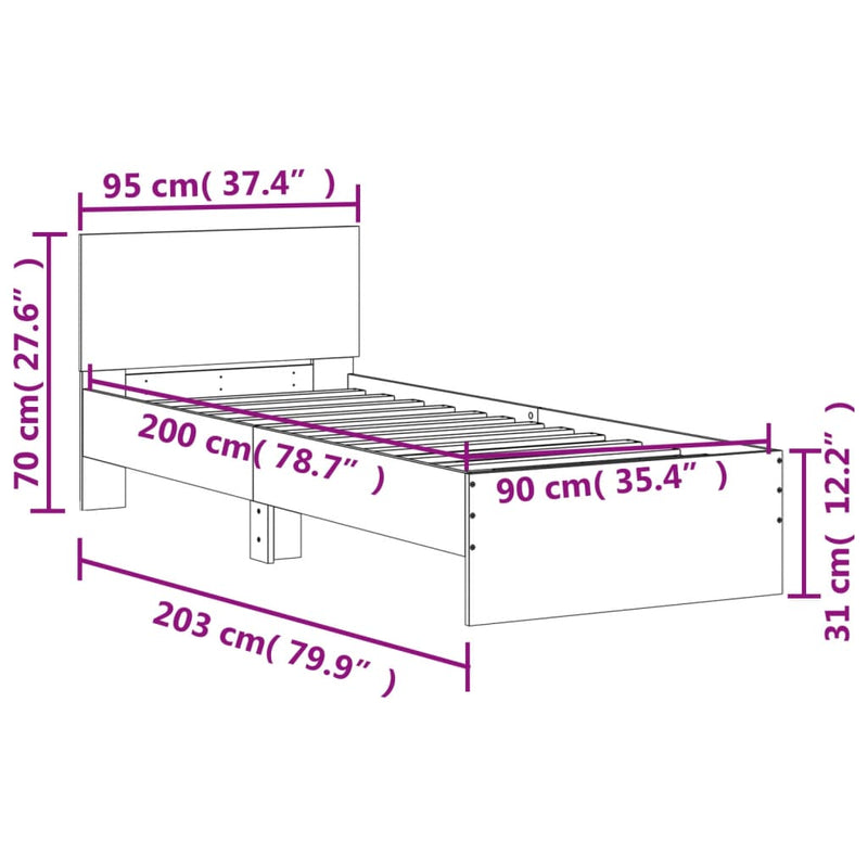 Sengeramme med hodegavl hvit 90x200 cm konstruert tre