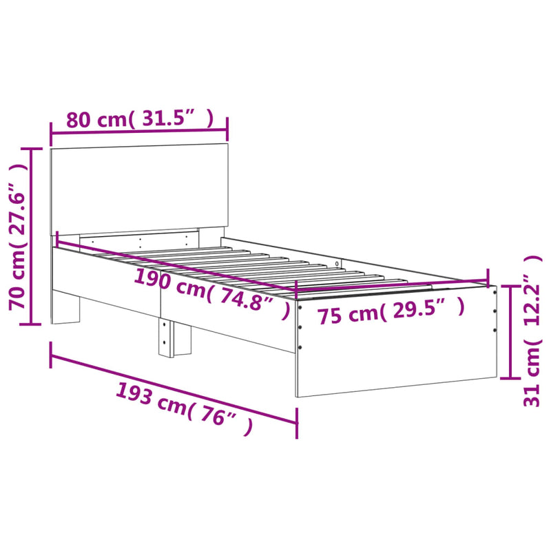 Sengeramme med hodegavl hvit 75x190 cm konstruert tre