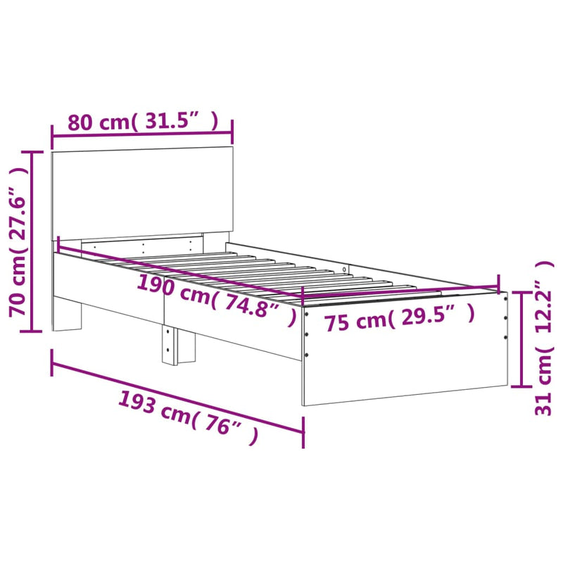 Sengeramme med hodegavl svart 75x190 cm konstruert tre