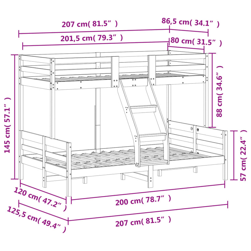 Køyeseng 80x200/120x200 cm hvit heltre furu