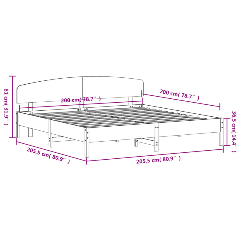 Sengeramme med hodegavl hvit 200x200 cm heltre furu