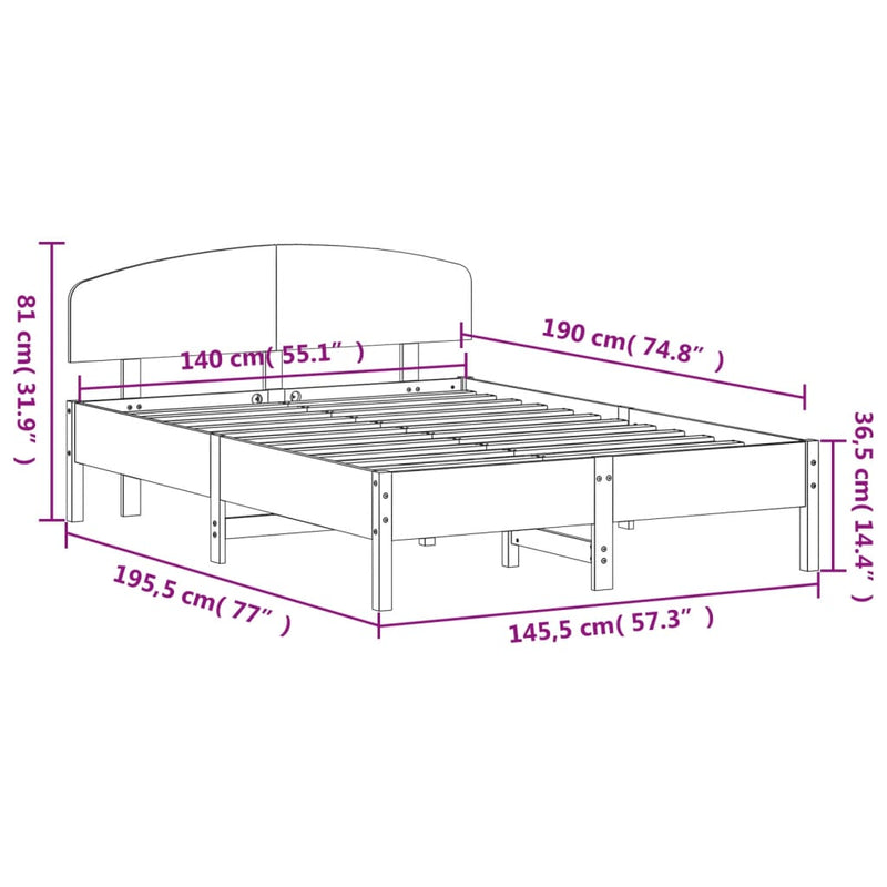 Sengeramme med hodegavl 140x190 cm heltre furu