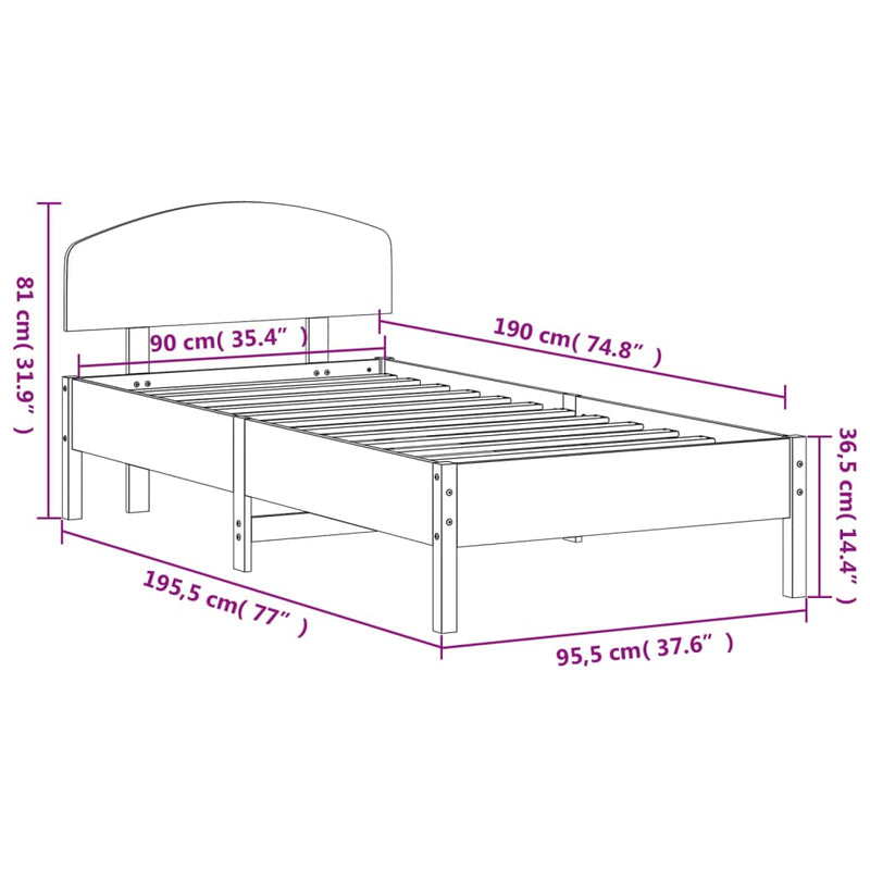 Sengeramme med hodegavl 90x190 cm heltre furu