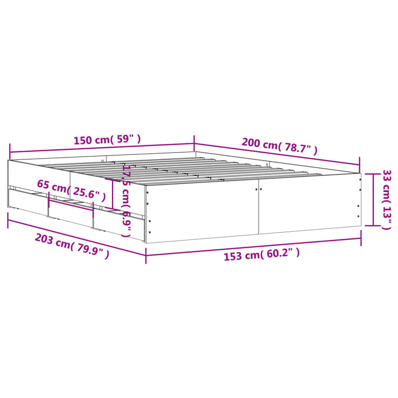 Sengeramme med skuffer sonoma eik 150x200 cm konstruert tre