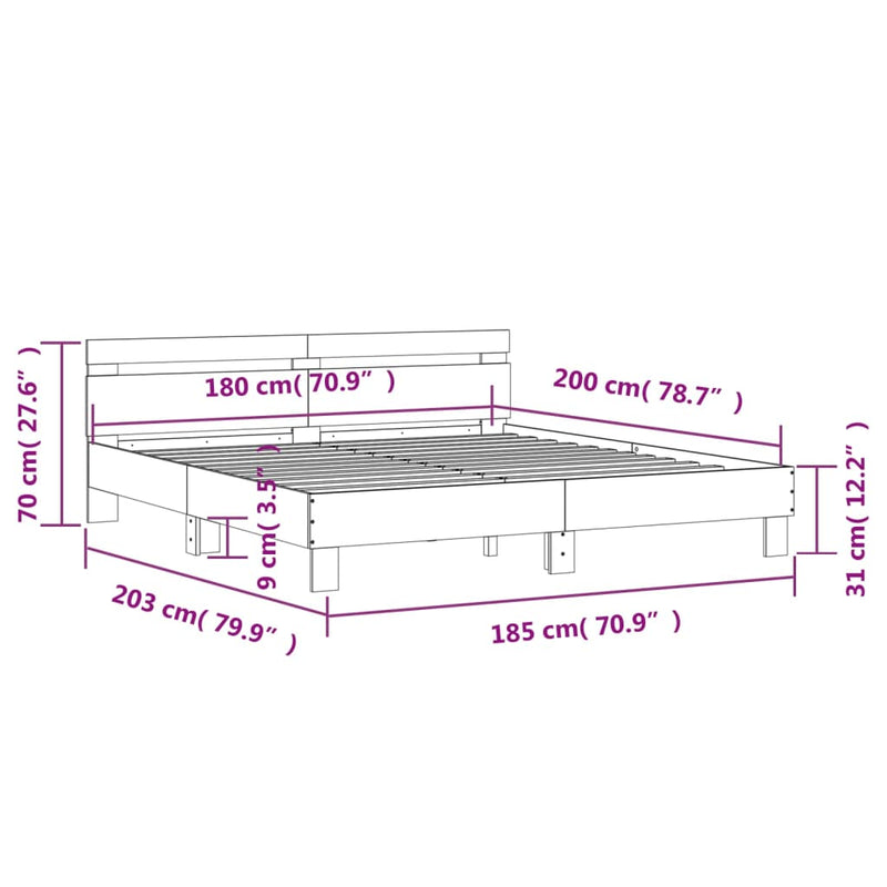 Sengeramme med hodegavl hvit 180x200 cm konstruert tre