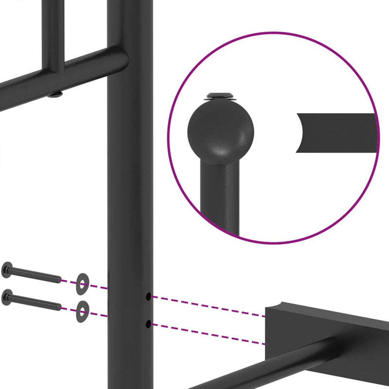 Sengeramme i metall med sengegavl svart 200x200 cm