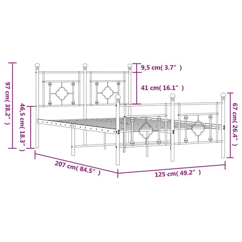 Sengeramme i metall med hode- og fotgavl svart 120x200 cm