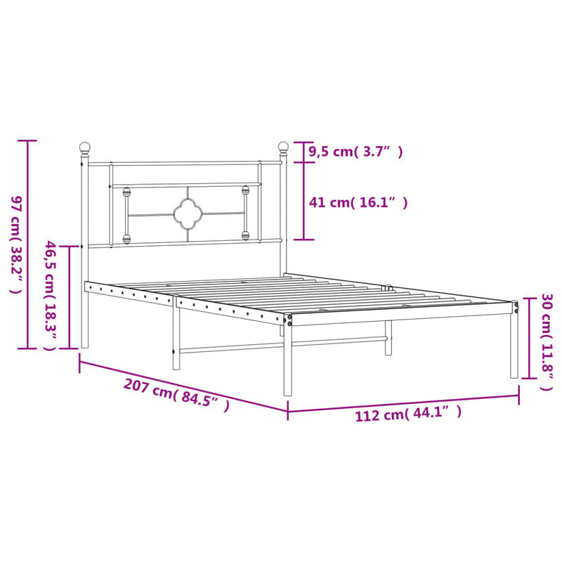 Sengeramme i metall med hodegavl hvit 107x203 cm