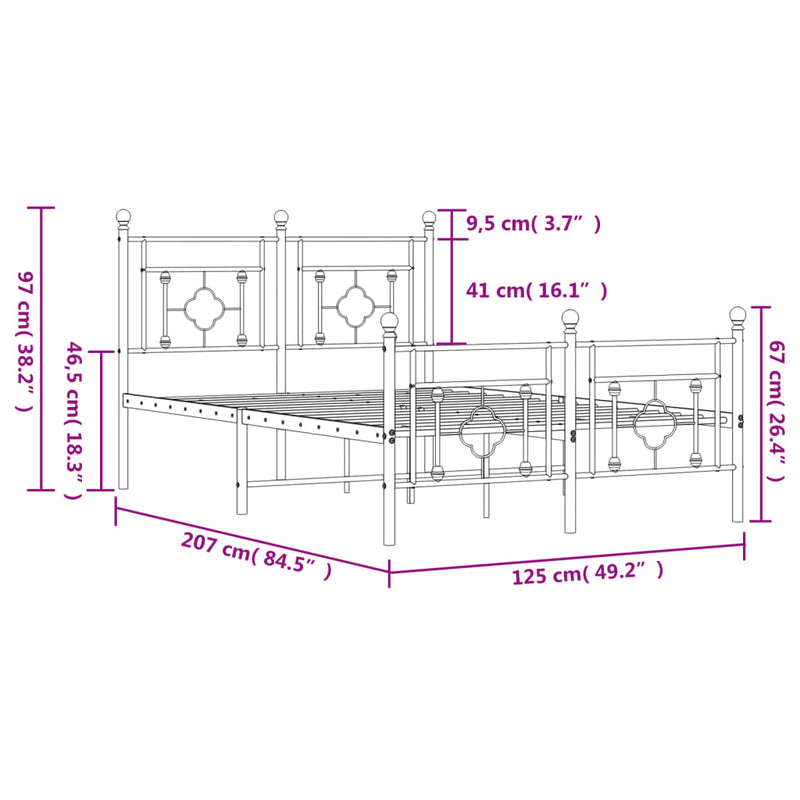 Sengeramme i metall med hode- og fotgavl hvit 120x200 cm