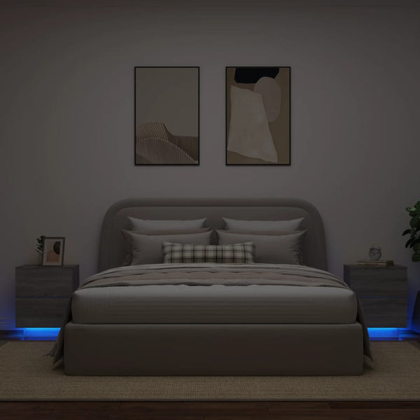 Nattbord med LED 2 stk grå sonoma konstruert tre