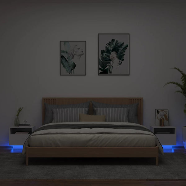 Nattbord med LED 2 stk hvit 40x39x37 cm
