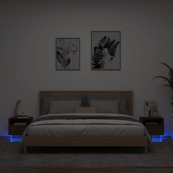 Nattbord med LED 2 stk brun eik 40x39x37 cm