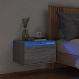Vegghengt nattbord med LED-lys grå sonoma