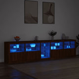 Skjenk med LED-lys brun eik 283x37x67 cm