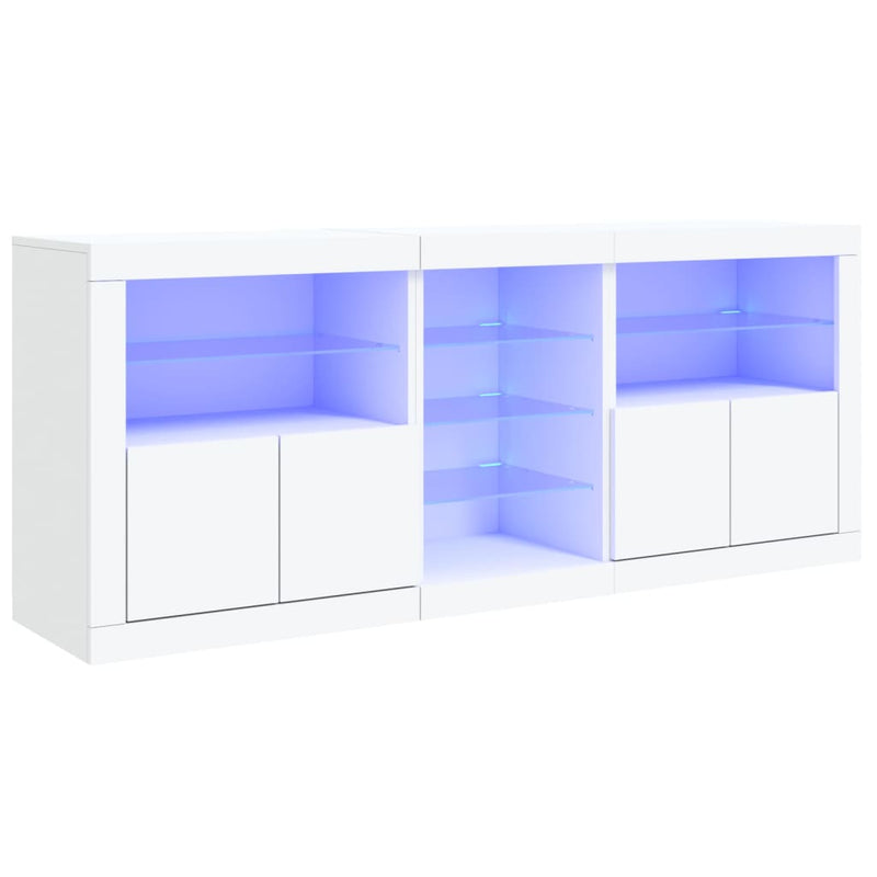 Skjenk med LED-lys hvit 181,5x37x67 cm