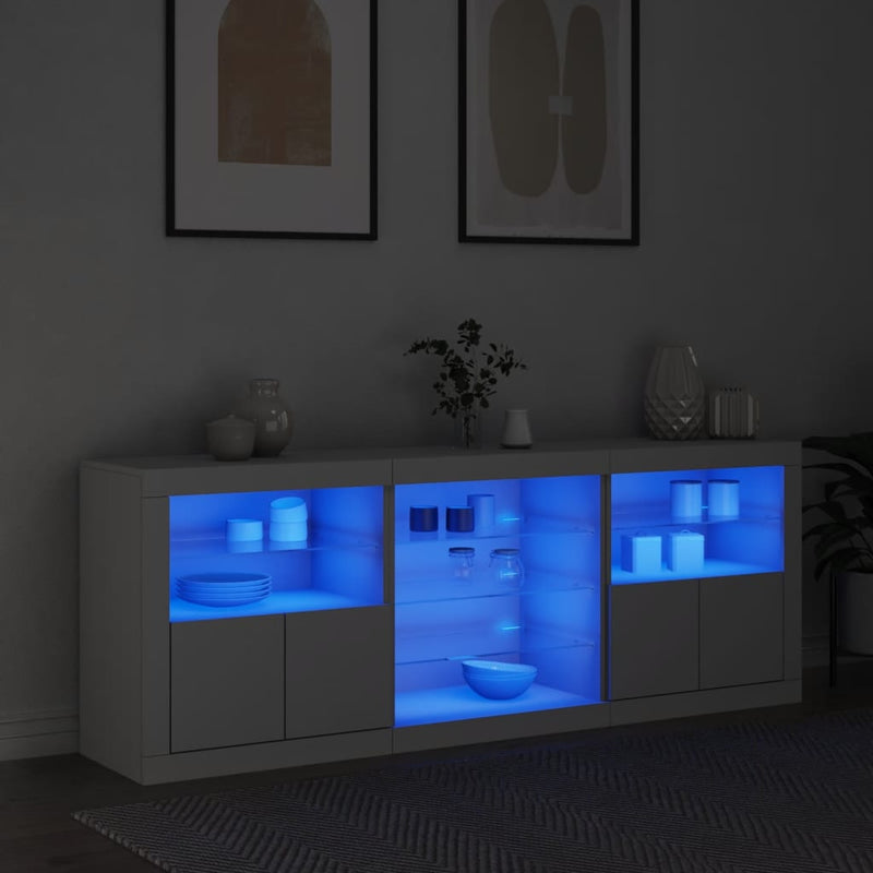 Skjenk med LED-lys hvit 181,5x37x67 cm