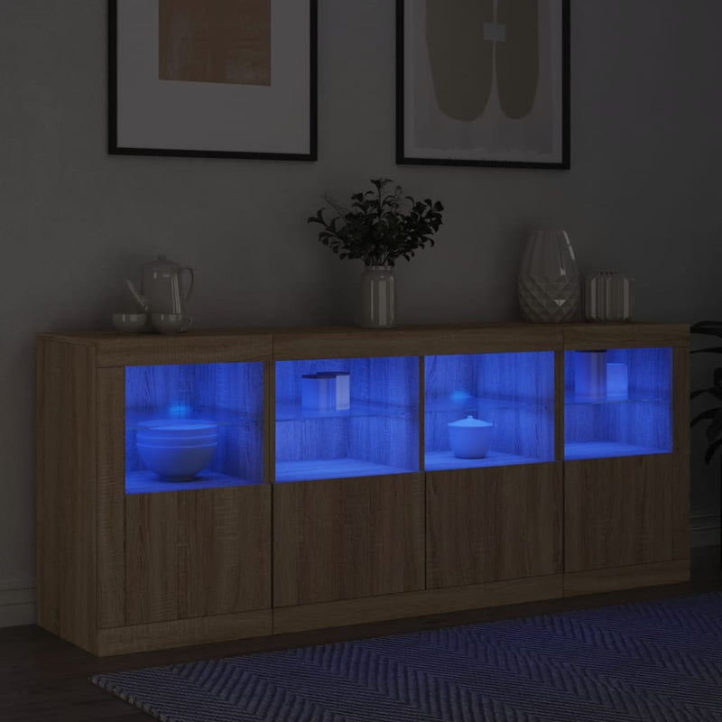 Skjenk med LED-lys sonoma eik 163x37x67 cm