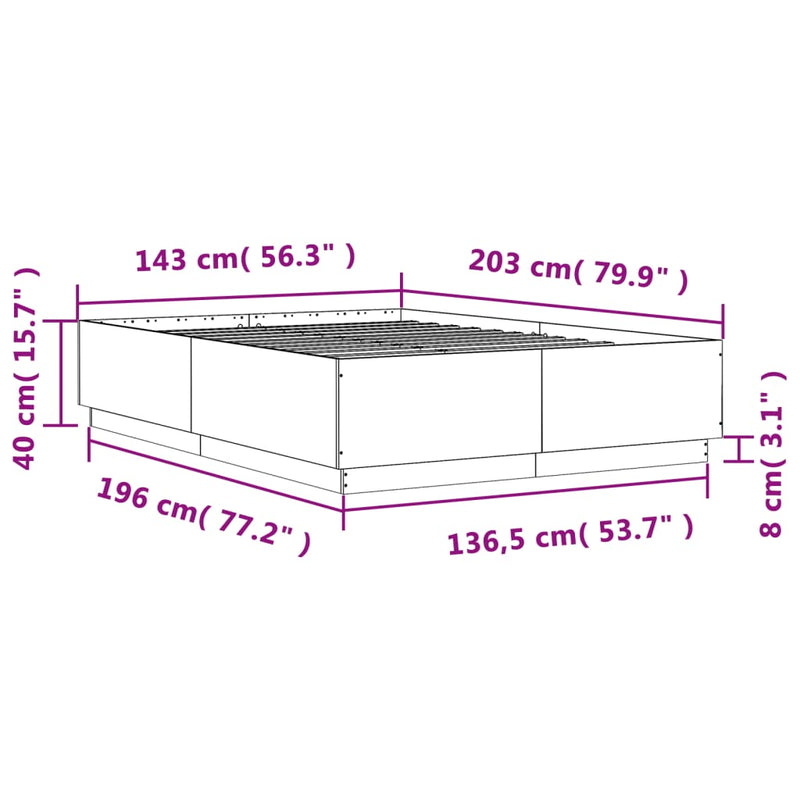 Sengeramme med LED-lys røkt eik 140x200 cm konstruert tre