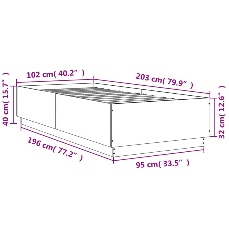 Sengeramme røkt eik 100x200 cm konstruert tre