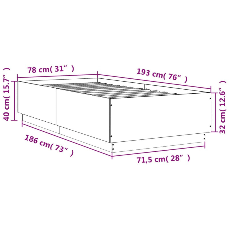 Sengeramme røkt eik 75x190 cm konstruert tre