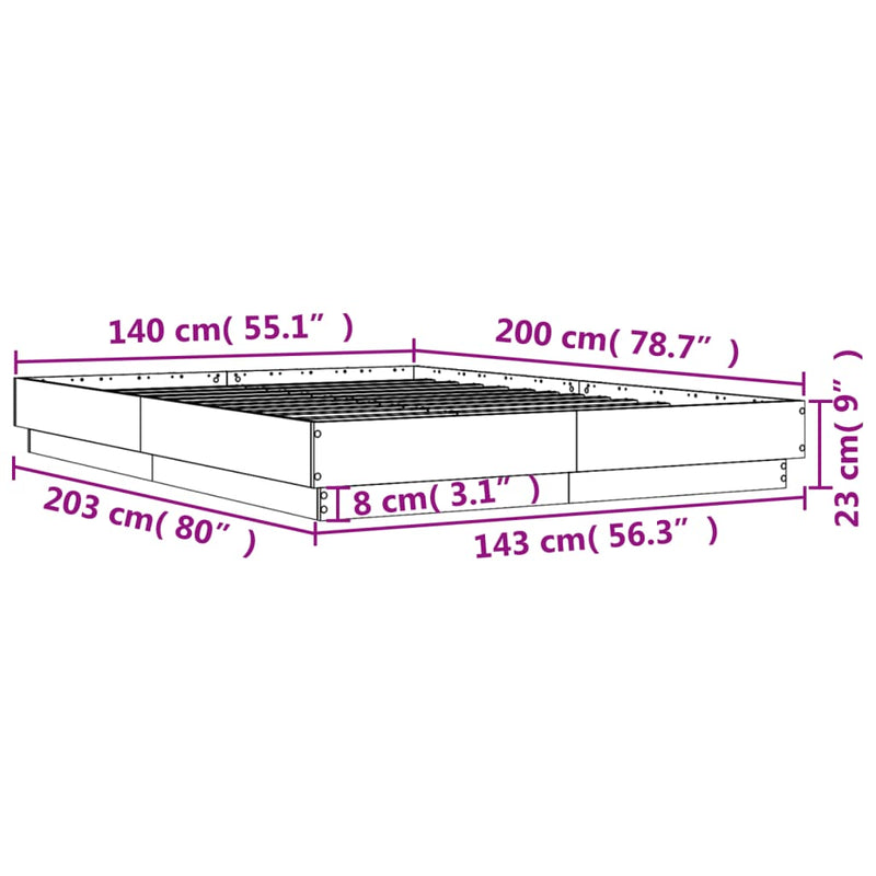 Sengeramme svart 140x200 cm konstruert tre