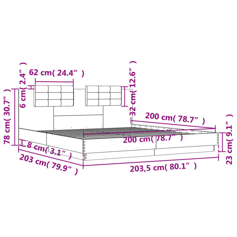 Sengeramme med hodegavl sonoma eik 200x200 cm konstruert tre