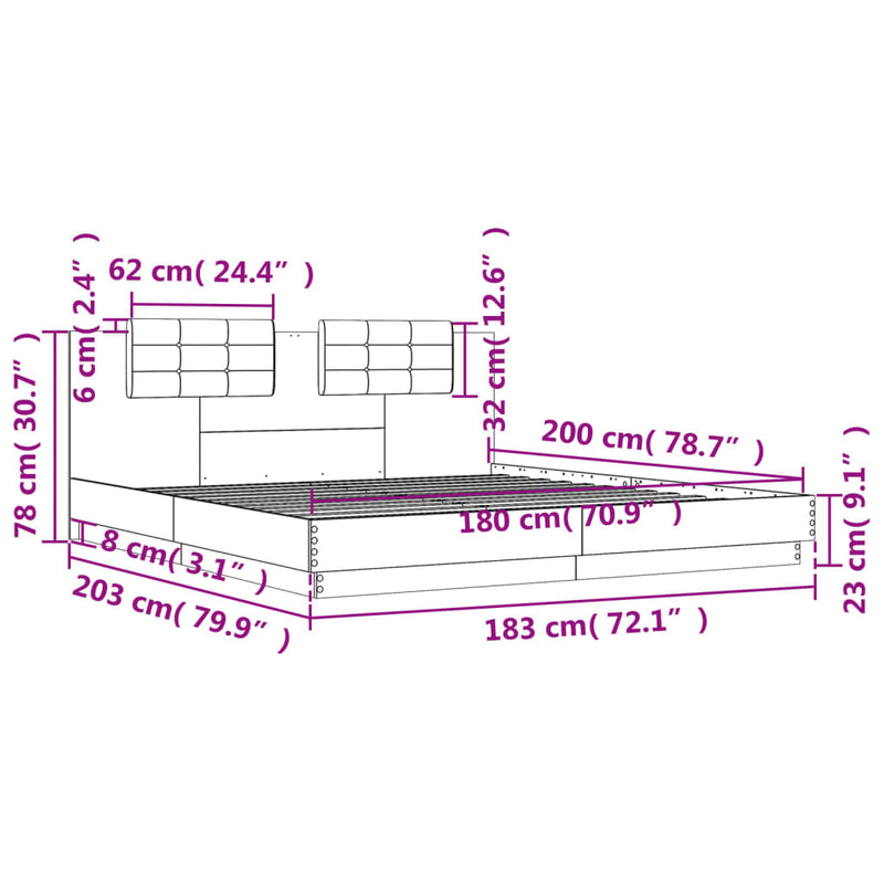 Sengeramme med hodegavl brun eik 180x200 cm konstruert tre