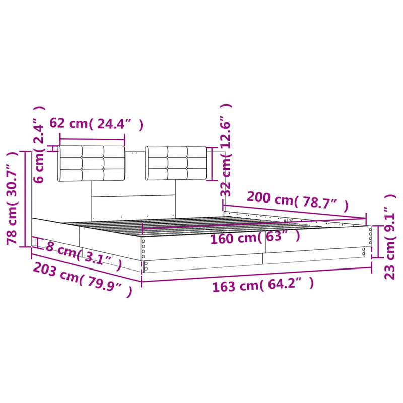 Sengeramme med hodegavl betonggrå 160x200 cm konstruert tre