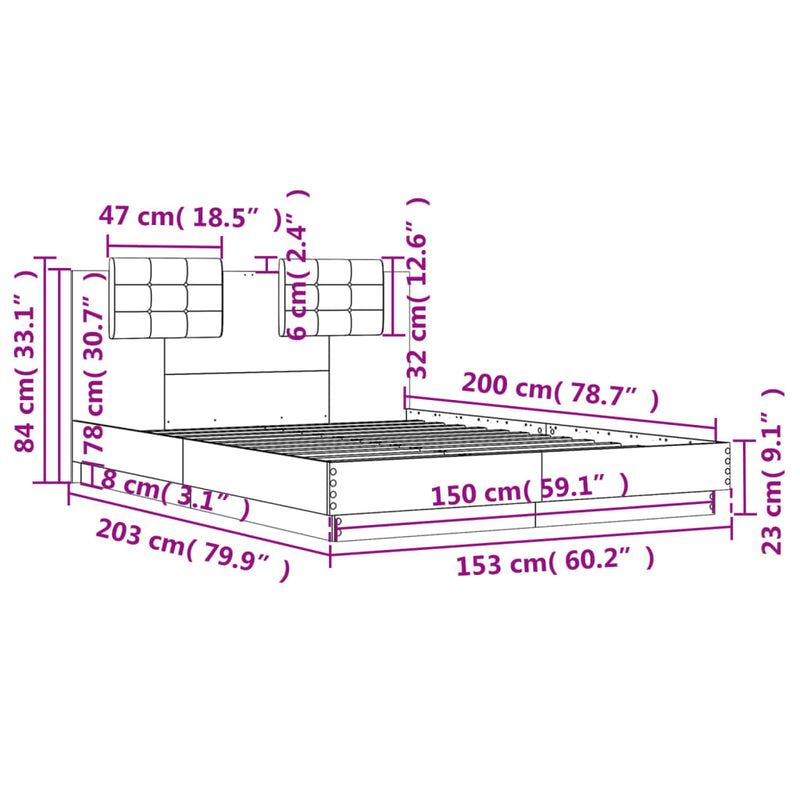 Sengeramme med hodegavl brun eik 150x200 cm konstruert tre