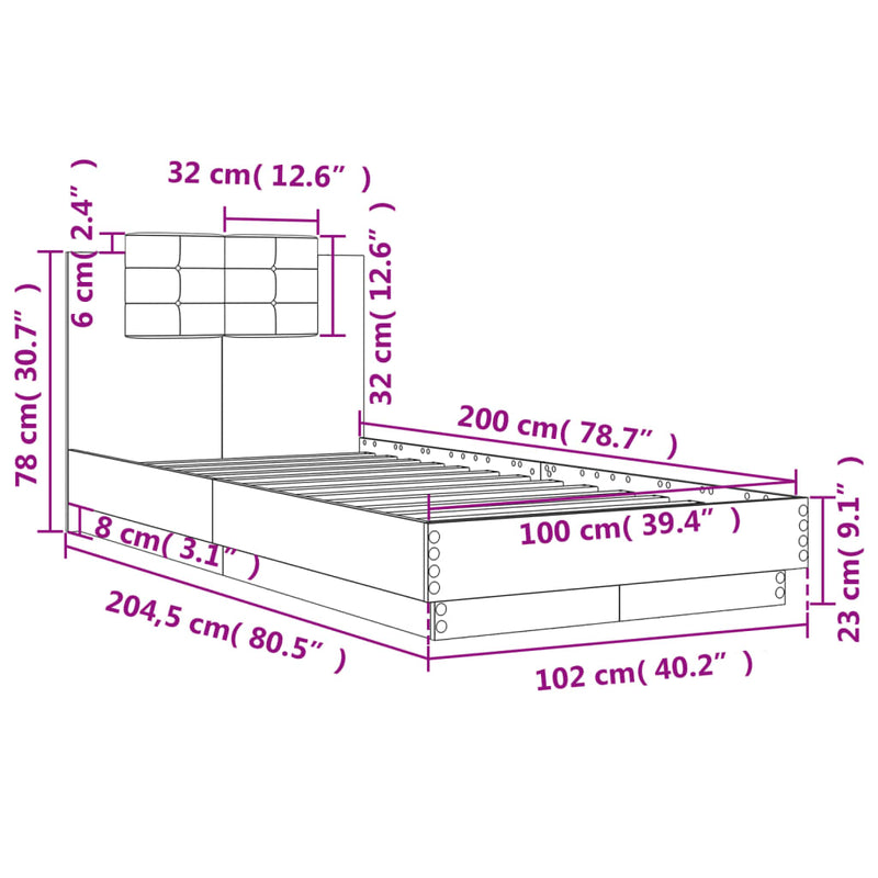 Sengeramme med hodegavl brun eik 100x200 cm konstruert tre