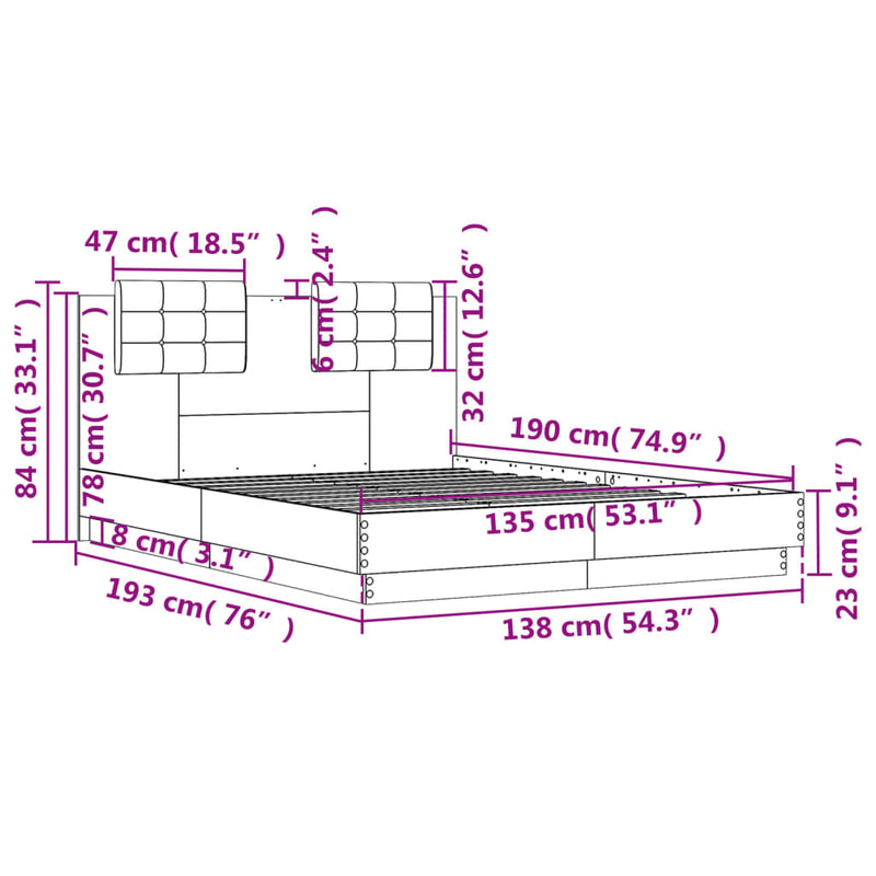 Sengeramme med hodegavl hvit 135x190 cm konstruert tre