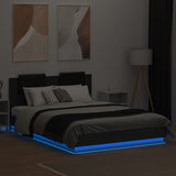 Sengeramme med sengegavl og LED-lys svart 150x200 cm