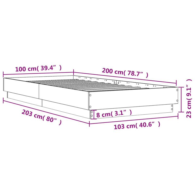 Sengeramme med LED-lys svart 100x200 cm