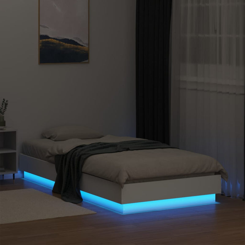 Sengeramme med LED-lys hvit 90x190 cm