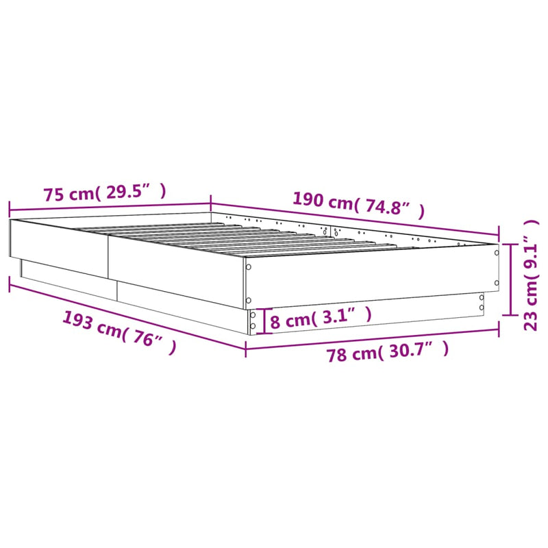 Sengeramme brun eik 75x190 cm konstruert tre