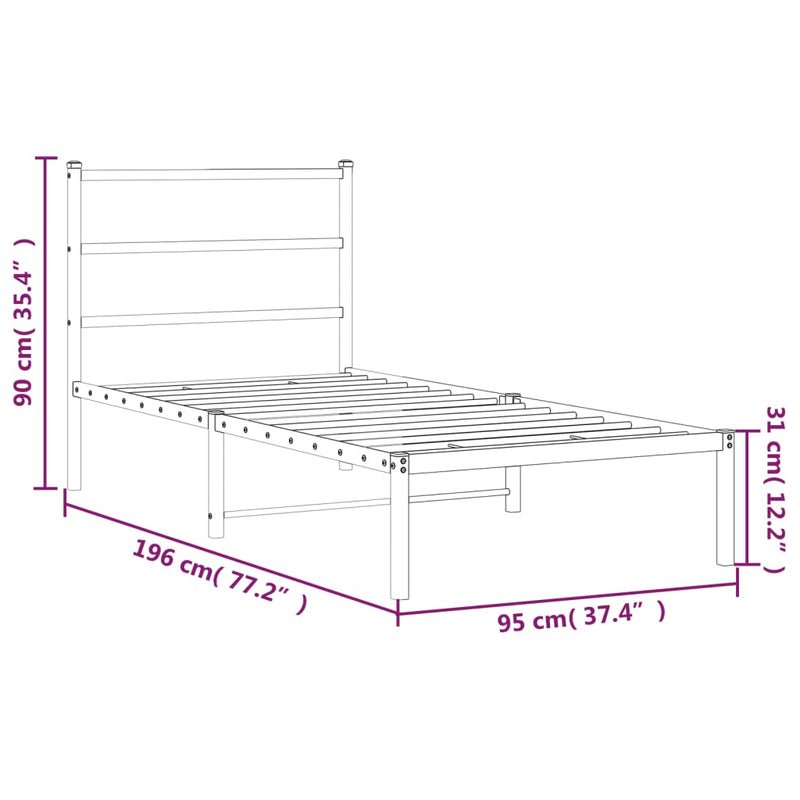 Sengeramme i metall med hodegavl svart 90x190 cm