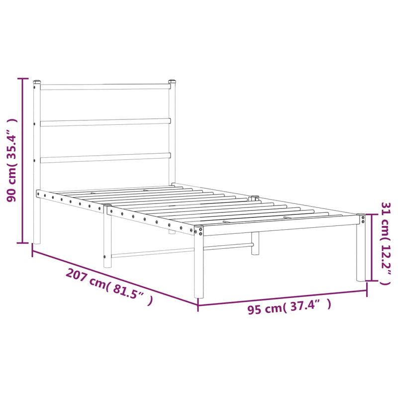 Sengeramme i metall med hodegavl svart 90x200 cm